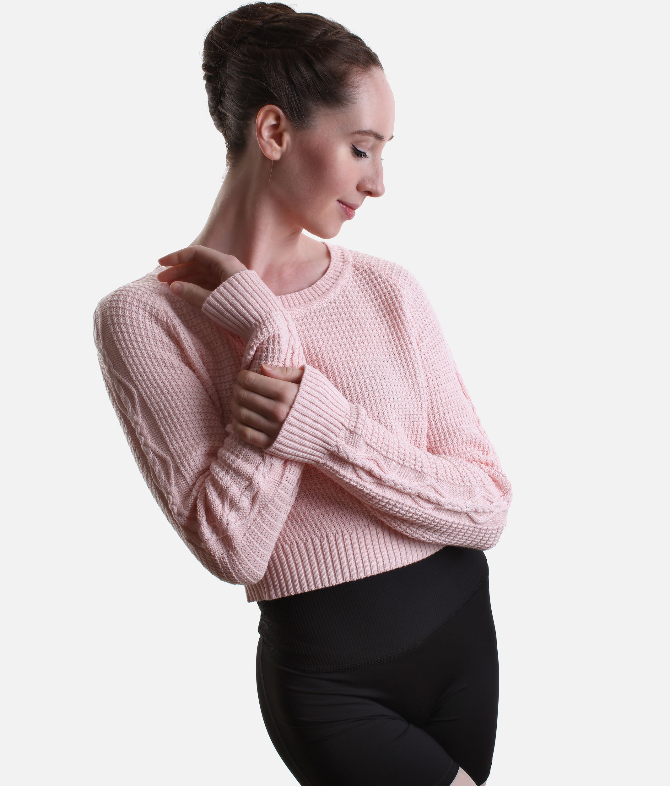 Delilah Ladies’ Cable Knit Ballet Sweater, Pink & Grey - Z30042
