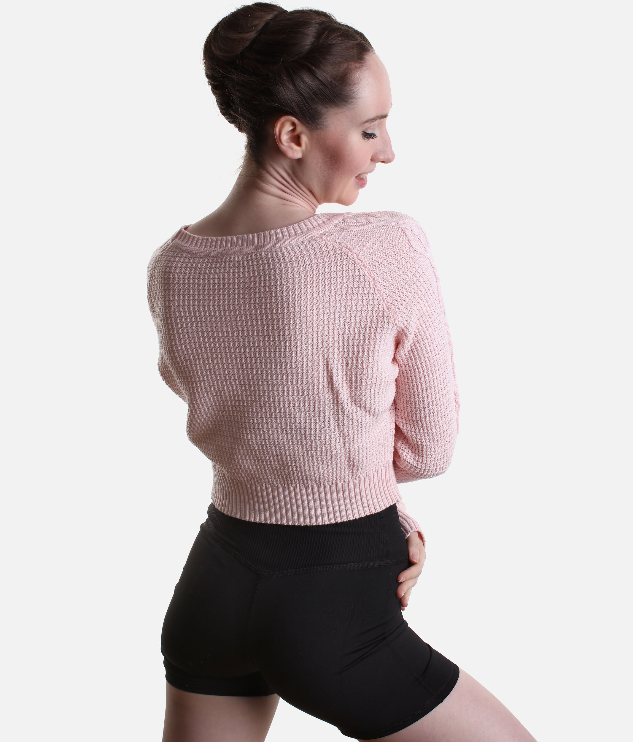 Delilah Ladies’ Cable Knit Ballet Sweater, Pink & Grey - Z30042