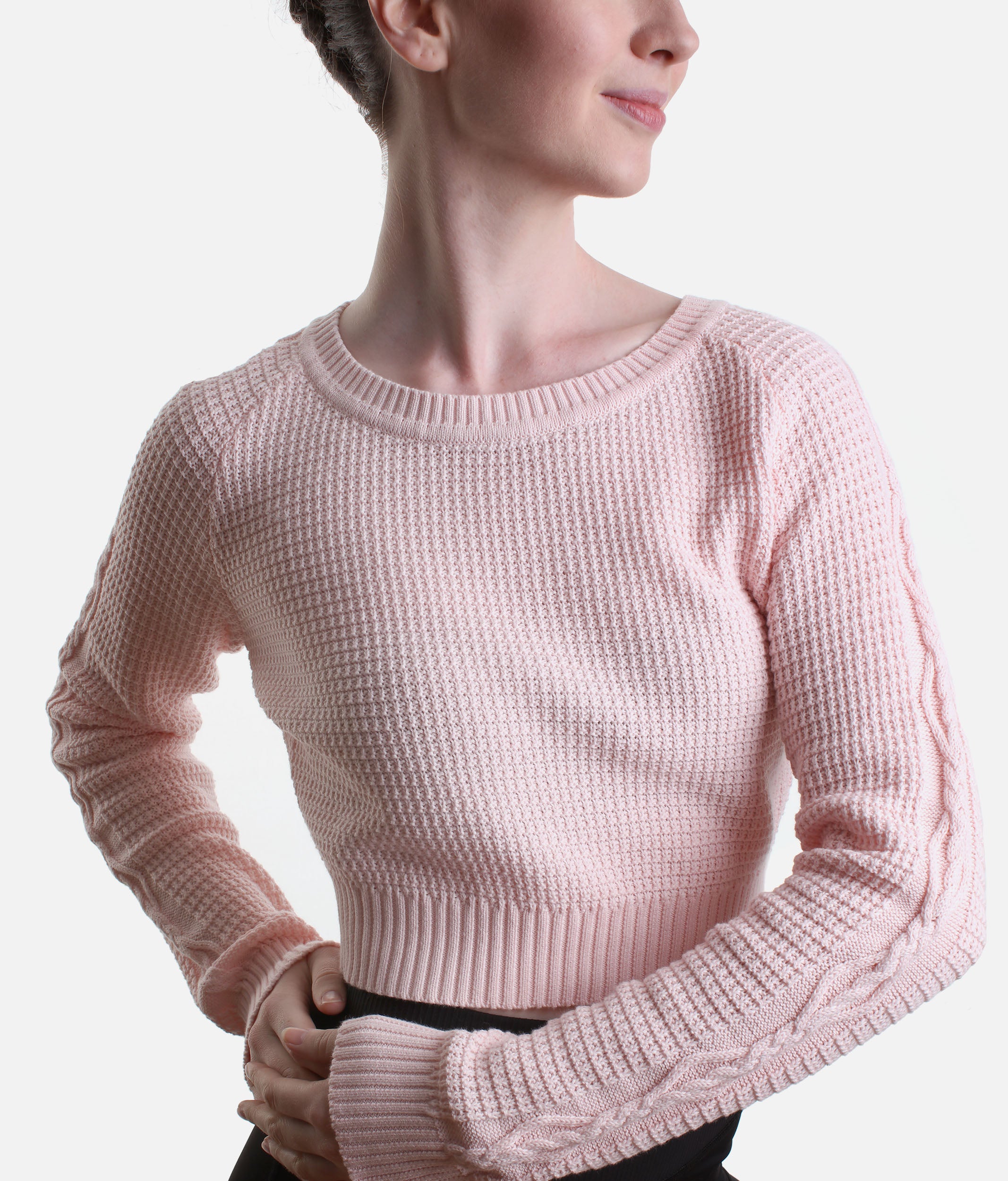 Delilah Ladies’ Cable Knit Ballet Sweater, Pink & Grey - Z30042