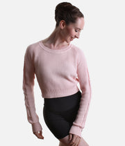 Delilah Ladies’ Cable Knit Ballet Sweater, Pink & Grey - Z30042