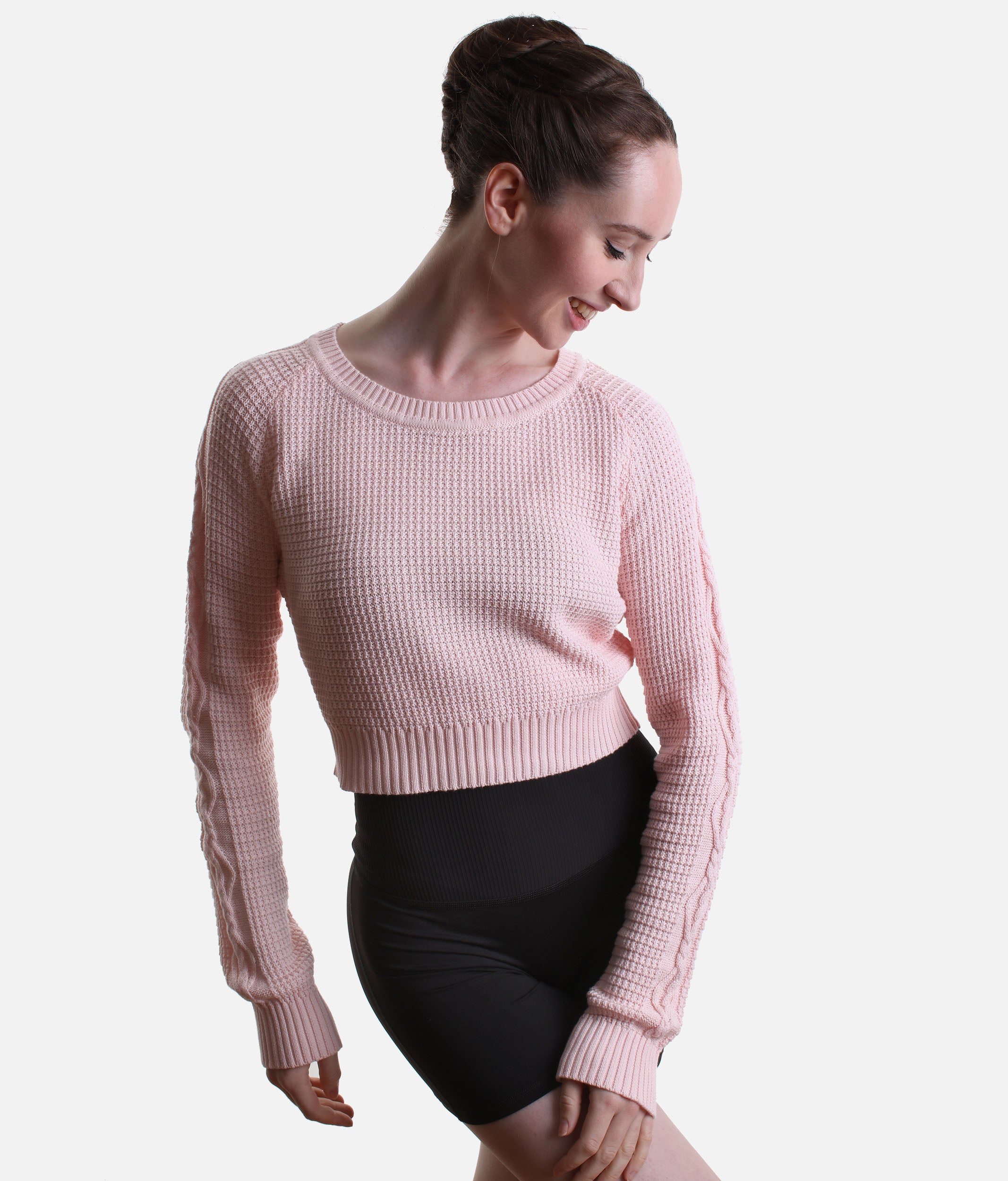 Delilah Ladies’ Cable Knit Ballet Sweater, Pink & Grey - Z30042