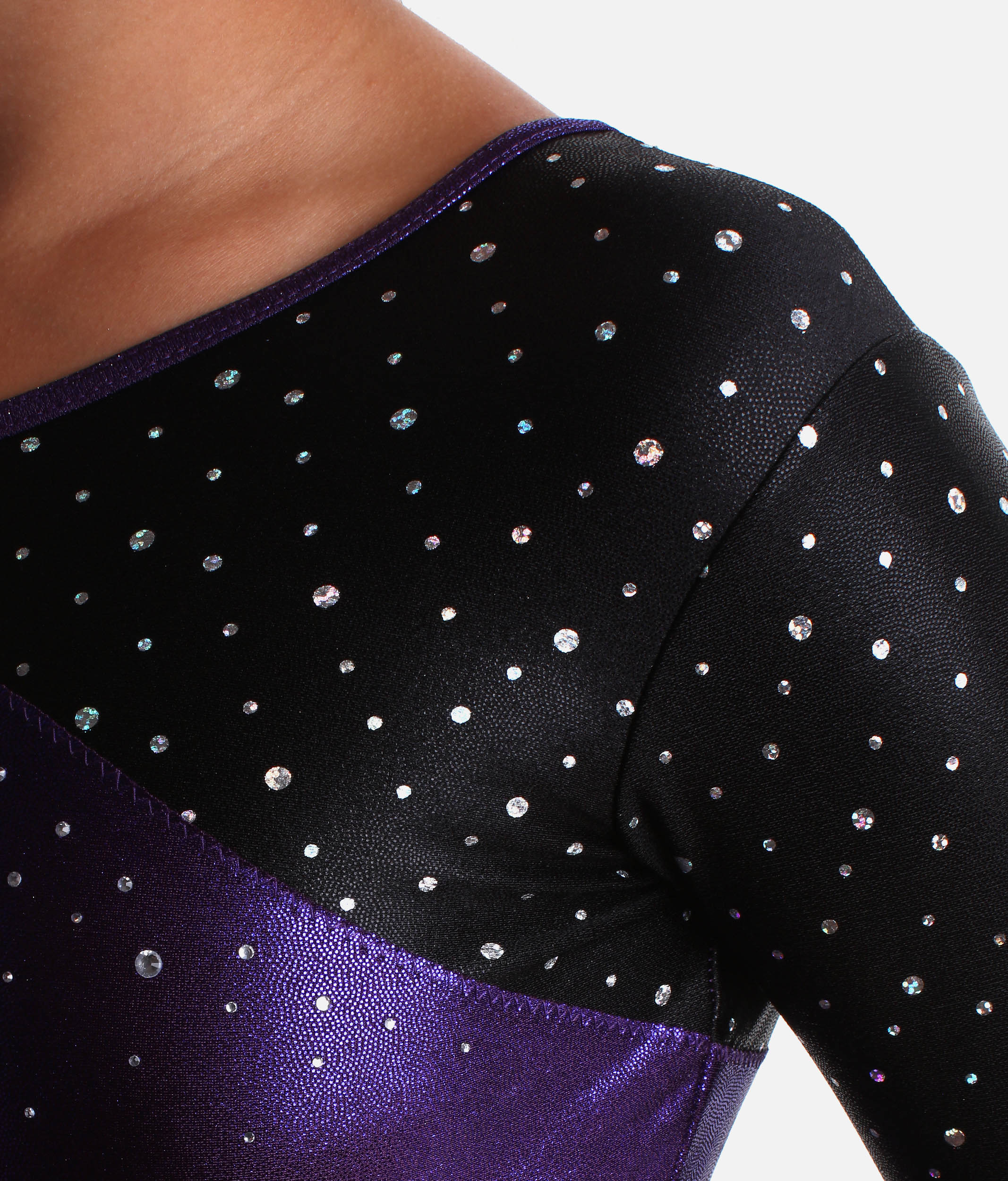 Girls Crystal Motif Design Gymnastics Leotard with Long Sleeves - Z554