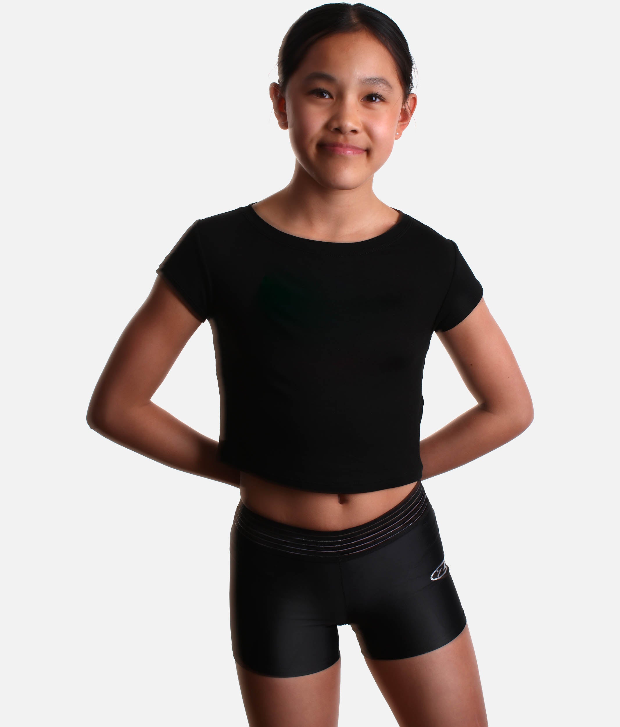 Active Eco Gymnastics Shorts, Black Mid-Rise with Wide Waistband - Z768