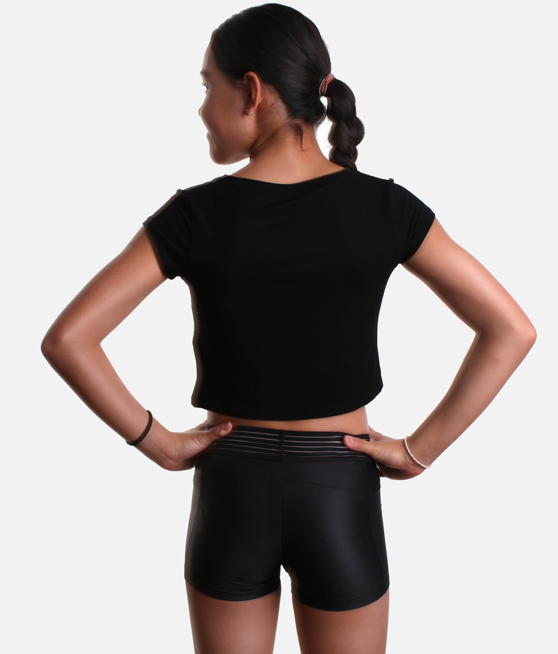 Active Eco Gymnastics Shorts, Black Mid-Rise with Wide Waistband - Z768