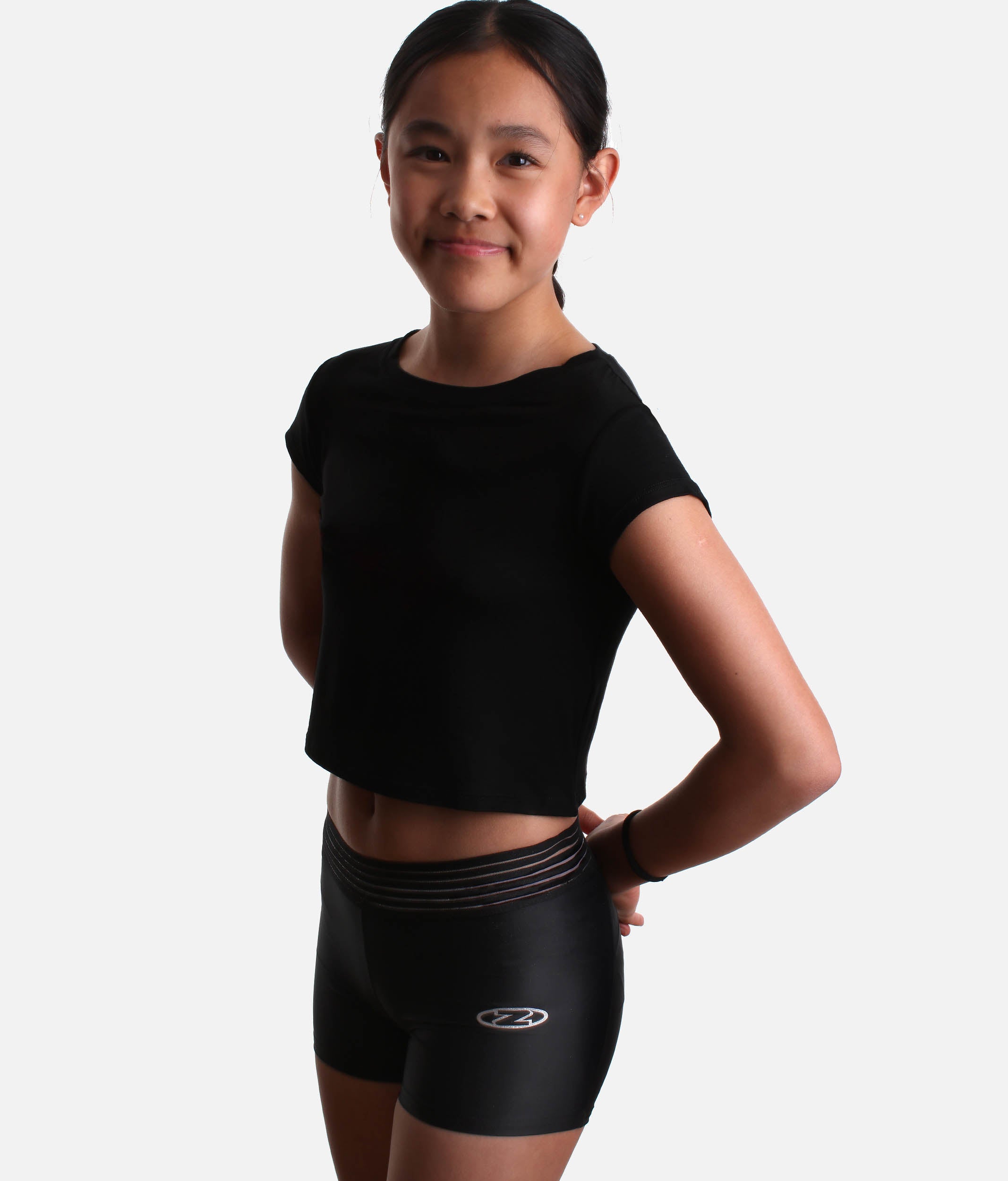 Active Eco Gymnastics Shorts, Black Mid-Rise with Wide Waistband - Z768