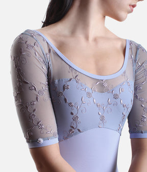 Embroidered Tulle Half Sleeve Leotard - SVETLANA DI